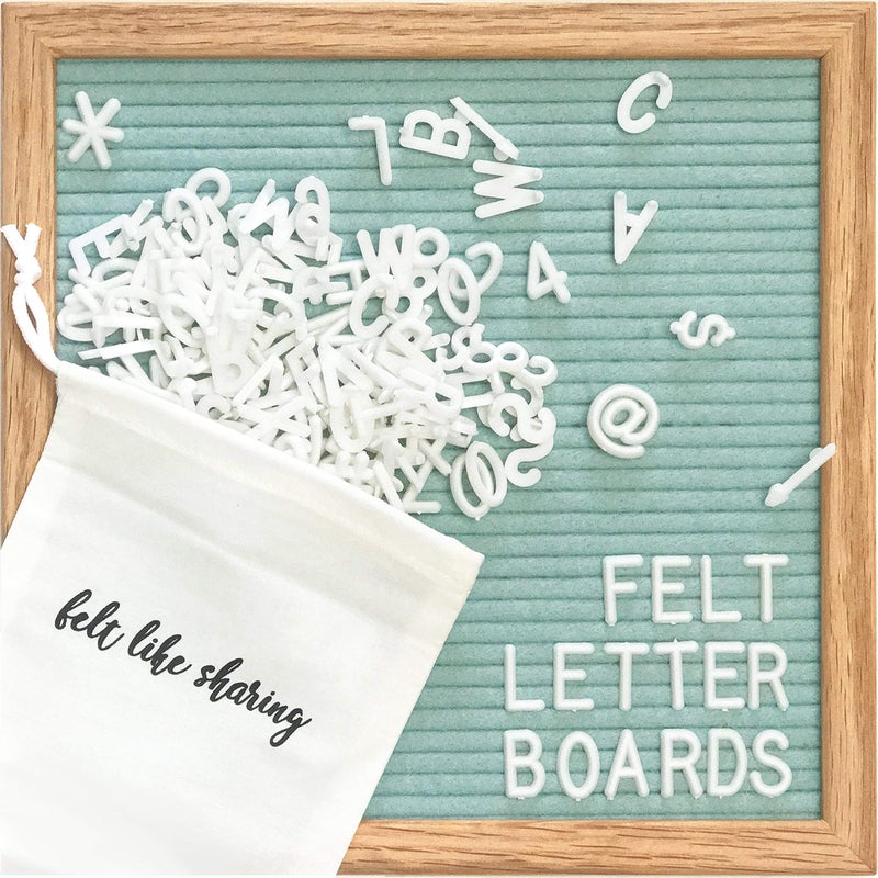 Felt Like Sharing Felt Letter Board, 10x10in Changeable Letter Board with Letters White 300 Piece - Felt Message Board, Oak Frame Wooden Letter Board for Baby Announcements, Milestones, Office Decor & More (Seafoam Green) - Image 1